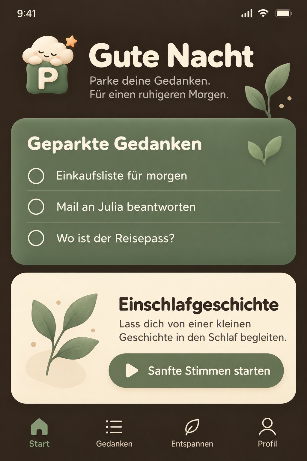 Screenshot 1 von Gedankenparkplatz