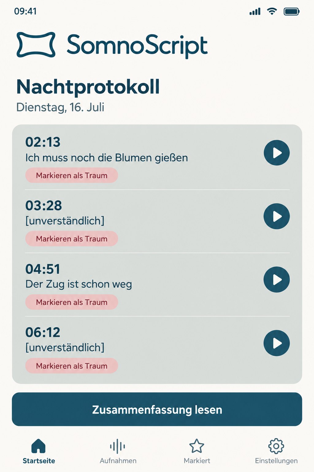 Screenshot 1 von SomnoScript Logbuch